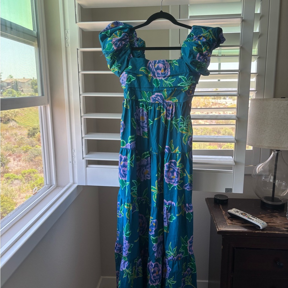 Peach Love California Teal and Pink Floral Dress